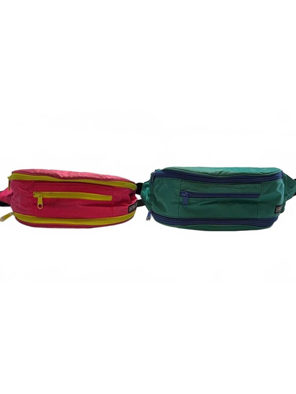 2 Vintage Lands End Fanny Packs Colorblock Neon Pink Green 90s Outdoor Gorpcore